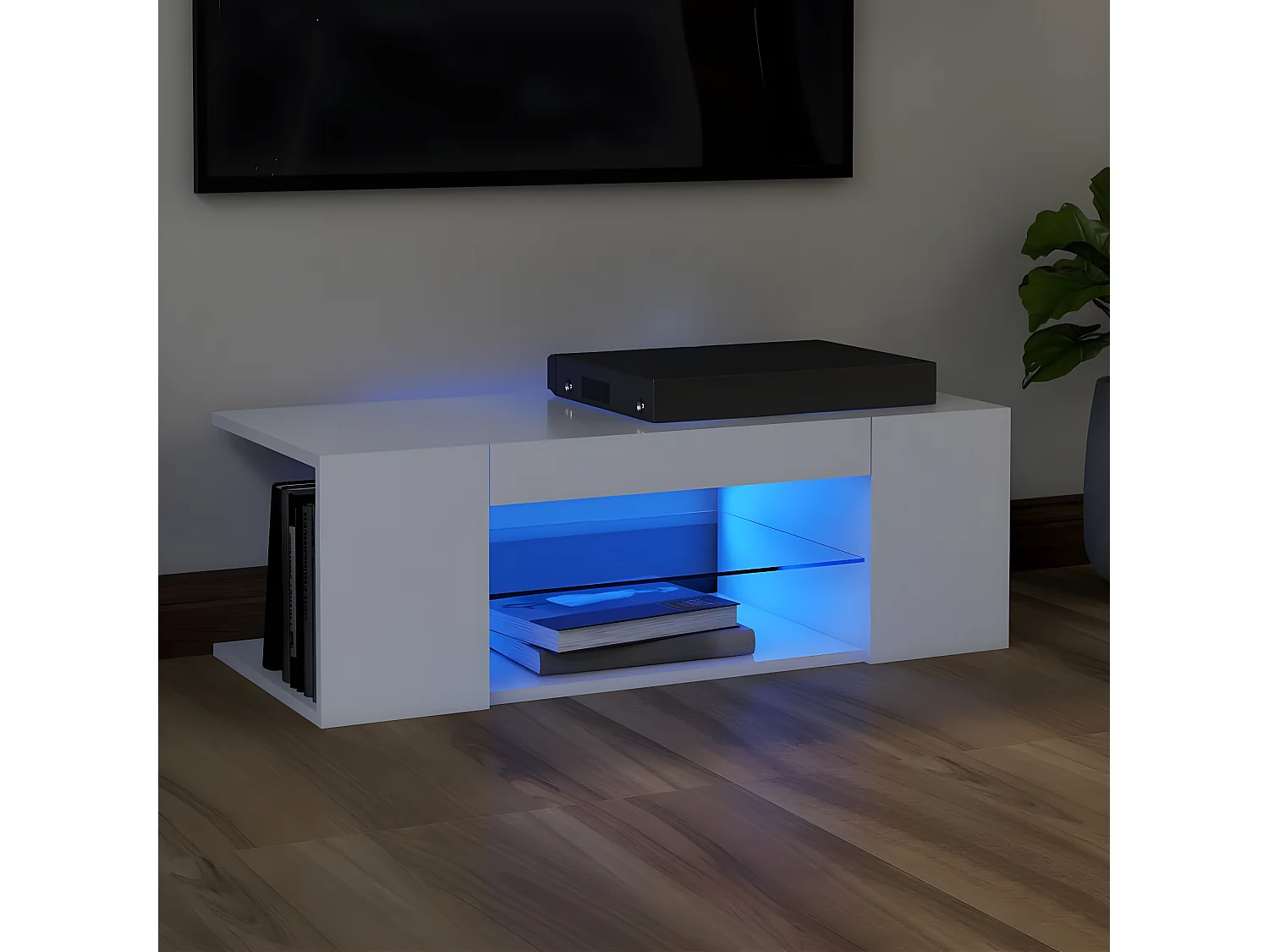 Meuble TV avec lumières LED Blanc 90x39x30 cm