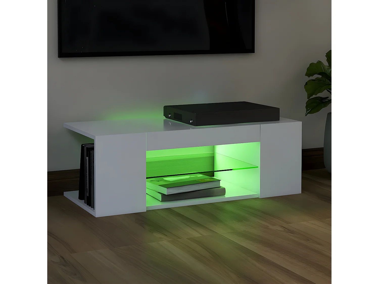 Meuble TV avec lumières LED Blanc 90x39x30 cm