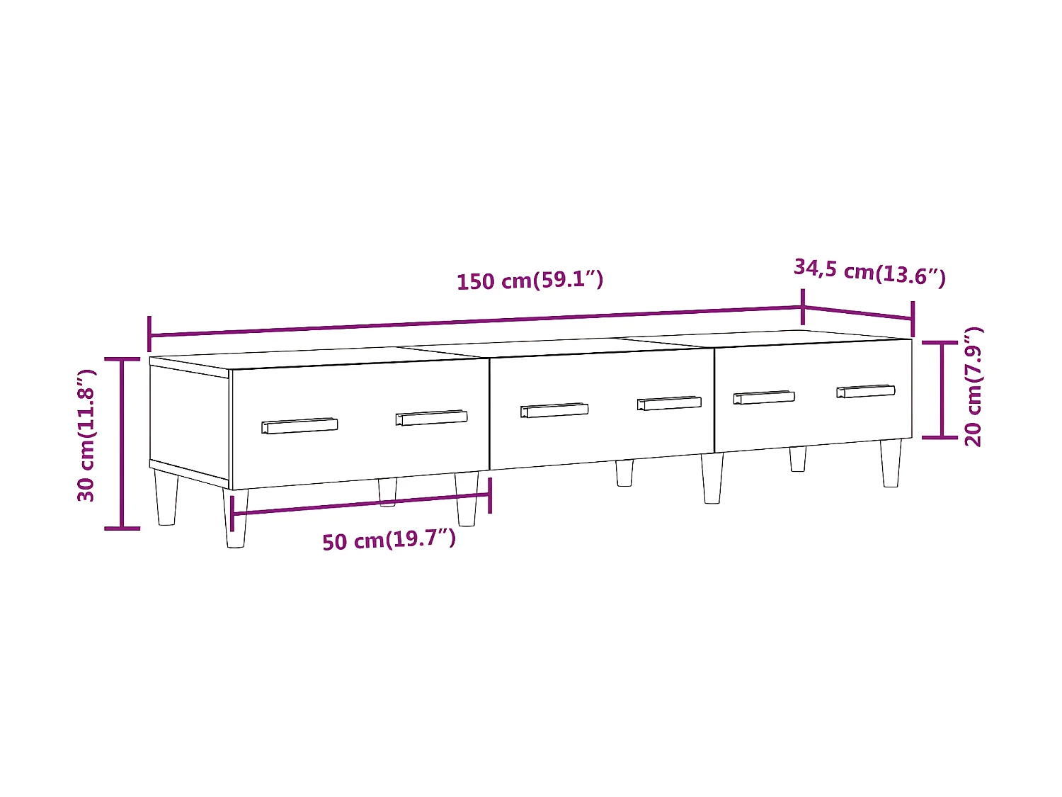 Meuble TV Sonoma gris 150x34,5x30 cm Bois d'ingénierie