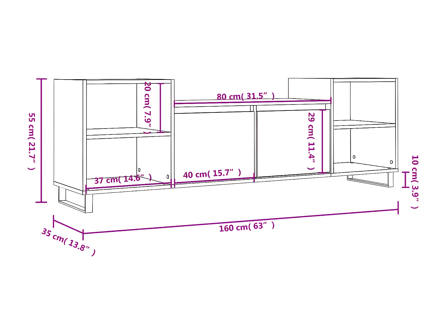 Mueble TV Blanco brillo 160x35x55 cm Madera contrachapada