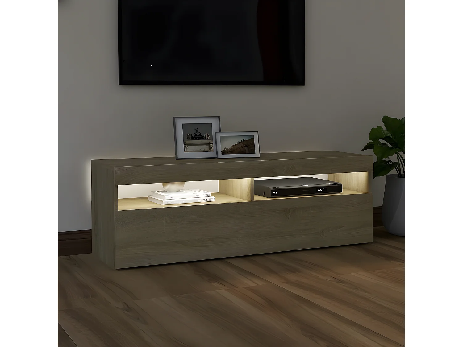 Meuble TV avec lumières LED chêne sonoma 120x35x40 cm