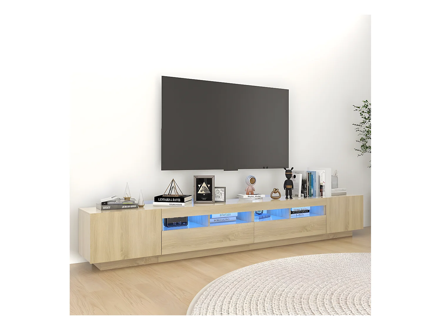 Meuble TV avec lumières LED Chêne sonoma 260x35x40 cm