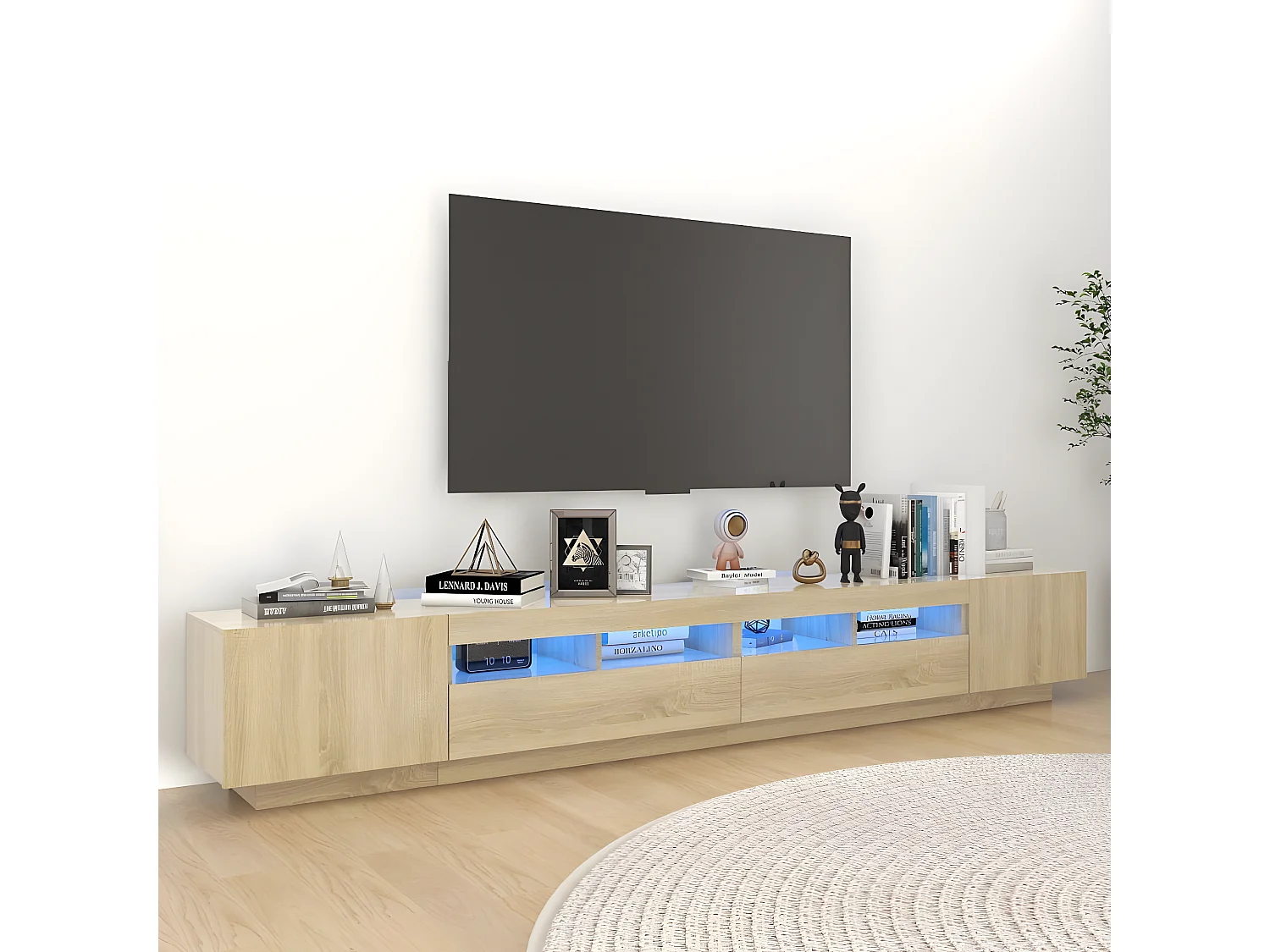 Meuble TV avec lumières LED Chêne sonoma 260x35x40 cm