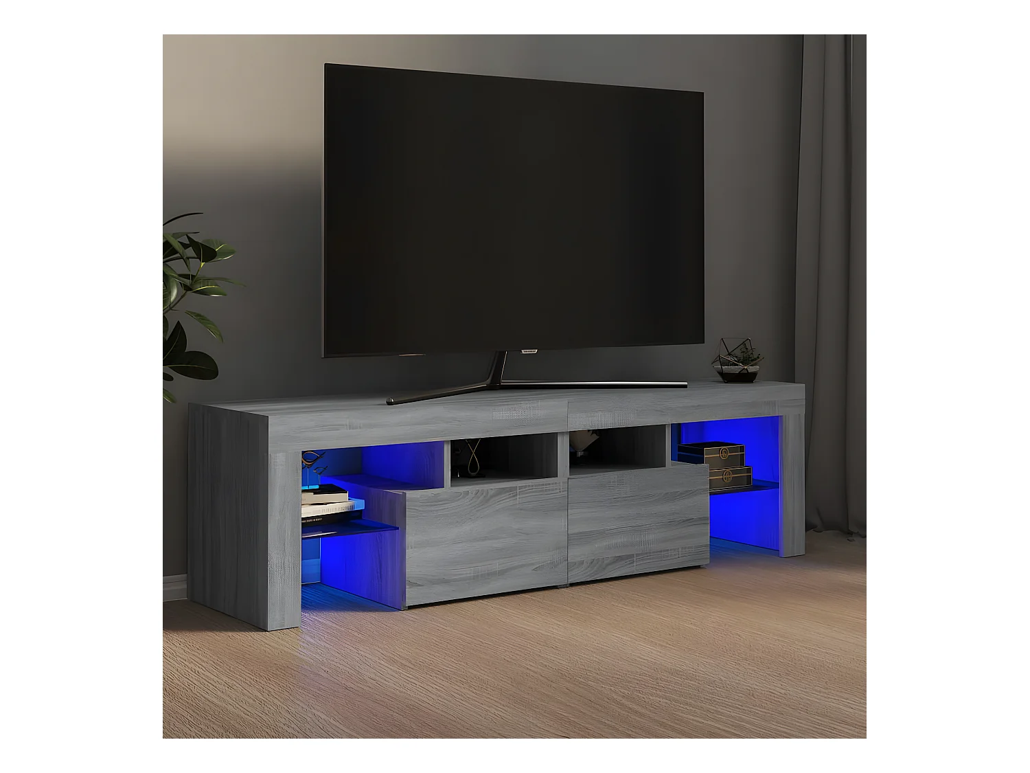 TV-meubel met LED-verlichting Sonoma grijs 140x36,5x40 cm