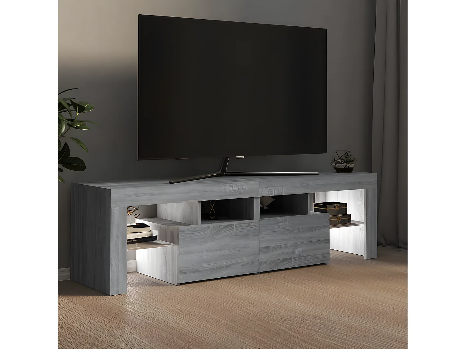 TV-Schrank mit LED-Leuchten Sonomagrau 140x36,5x40 cm