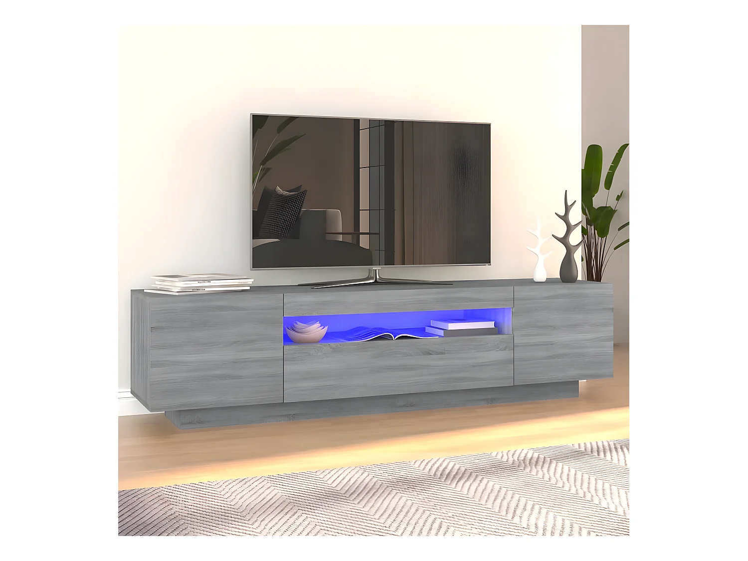 TV-meubel met LED-verlichting Sonoma grijs 160x35x40 cm