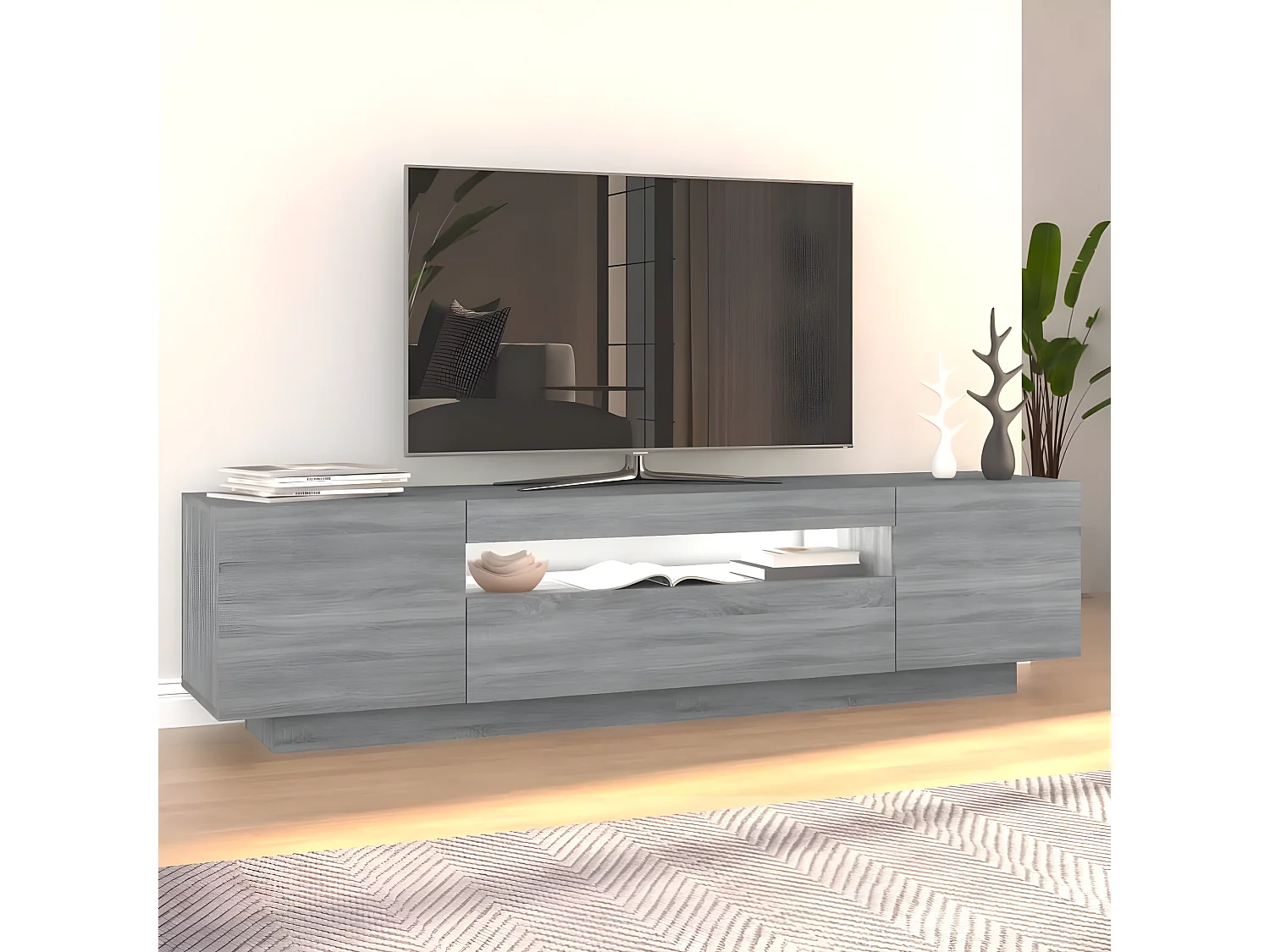 Meuble TV avec lumières LED Sonoma gris 160x35x40 cm