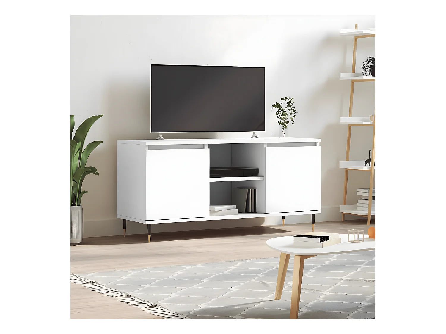 Meuble TV blanc 104x35x50 cm bois d'ingénierie