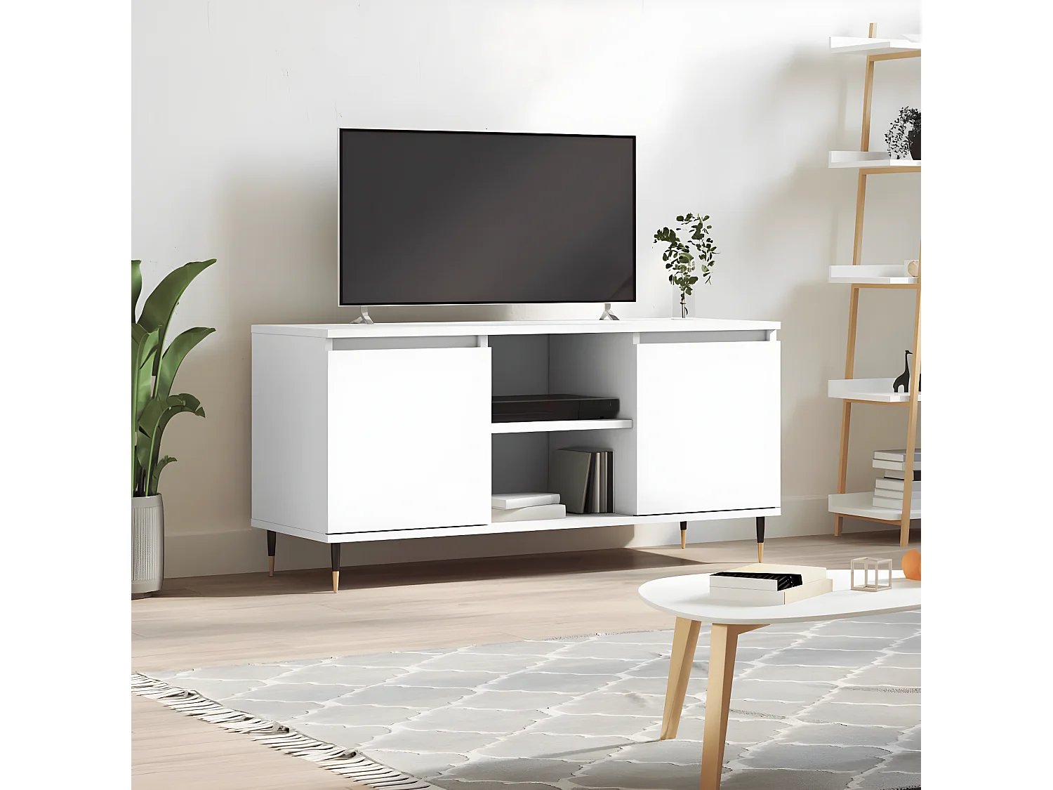 Meuble TV blanc 104x35x50 cm bois d'ingénierie