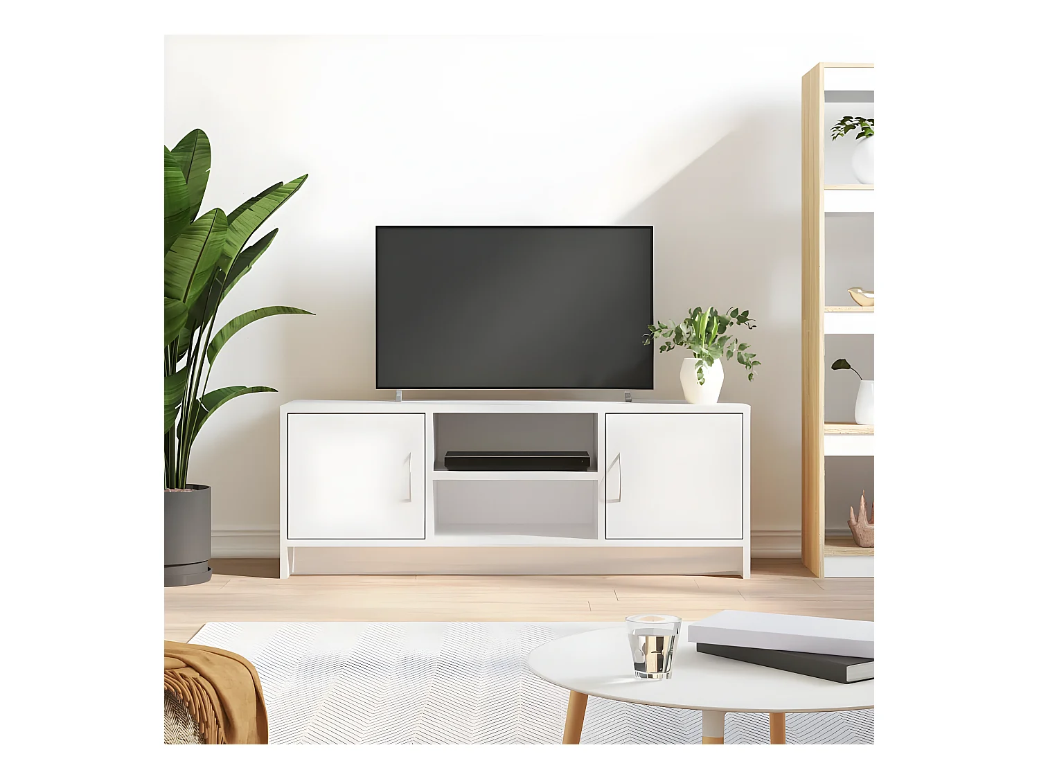 Meuble TV blanc brillant 102x30x37,5 cm bois d'ingénierie