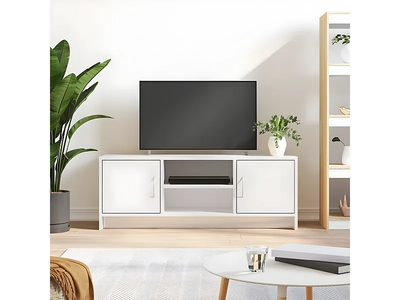 Meuble TV blanc brillant 102x30x37,5 cm bois d'ingénierie