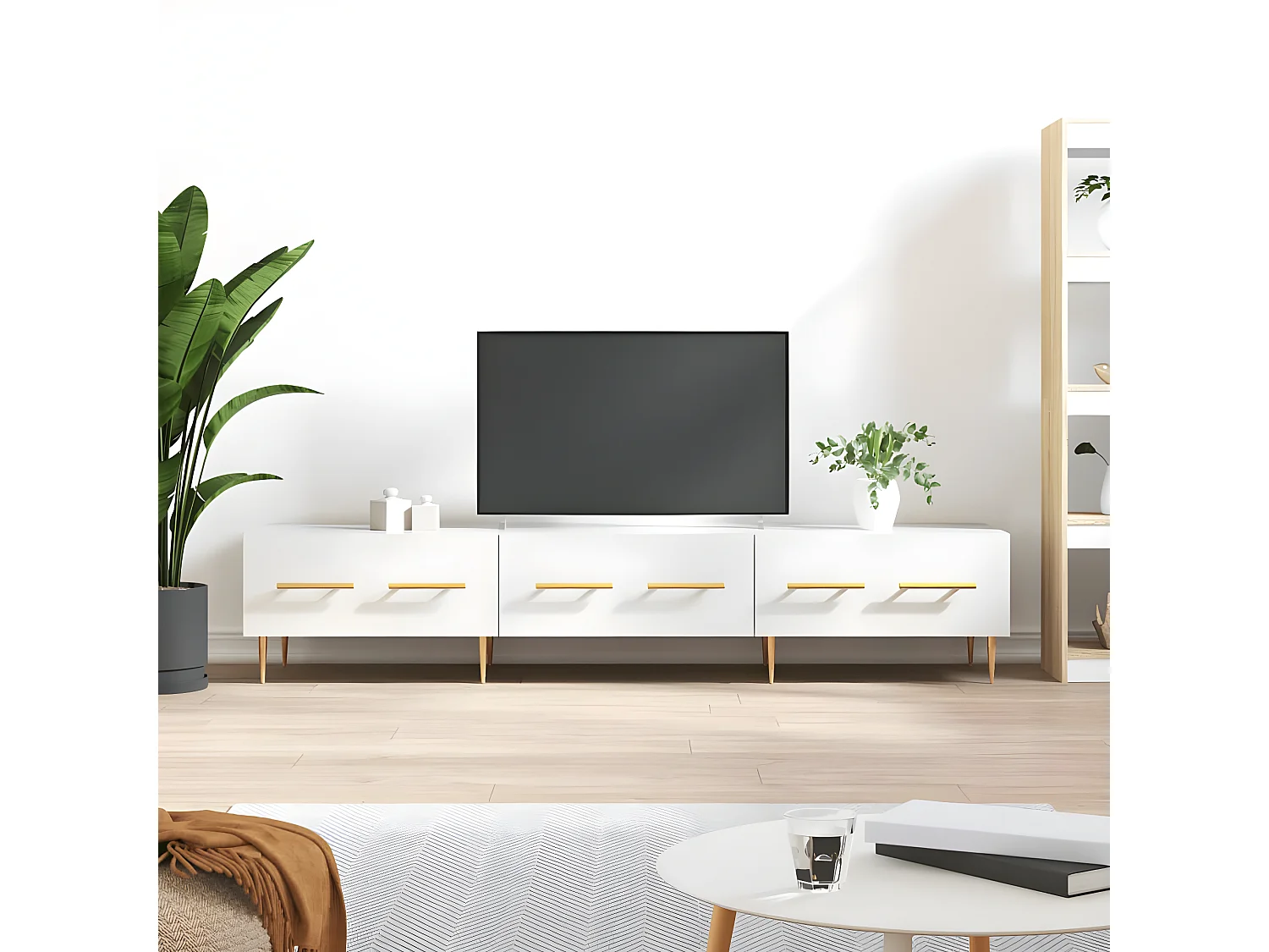 Meuble TV blanc brillant 150x36x30 cm bois d'ingénierie