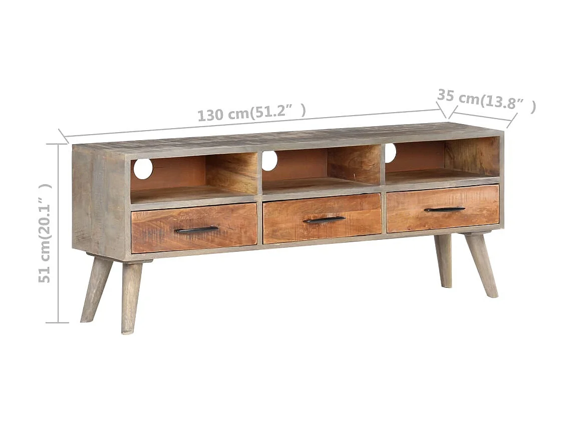 Meuble TV Gris 130x35x51 cm Bois massif de manguier brut