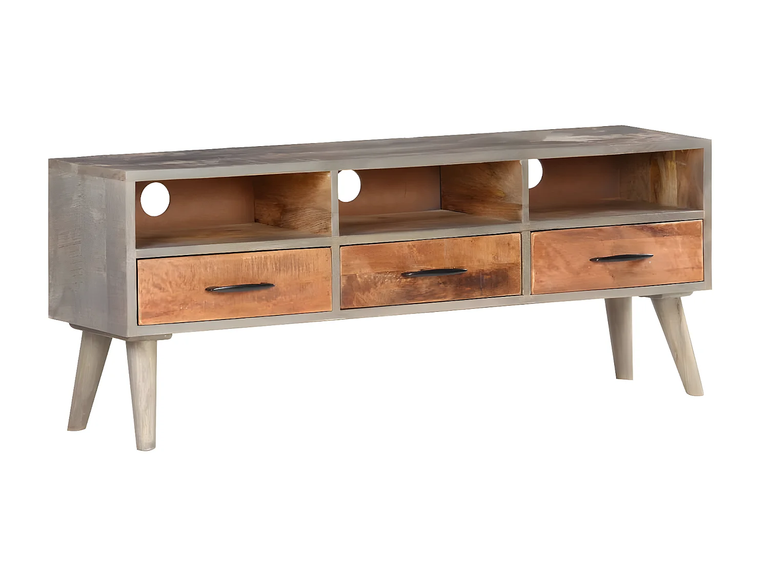 Meuble TV Gris 130x35x51 cm Bois massif de manguier brut