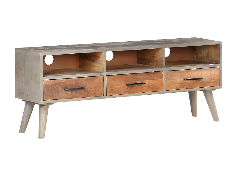 Meuble TV Gris 130x35x51 cm Bois massif de manguier brut