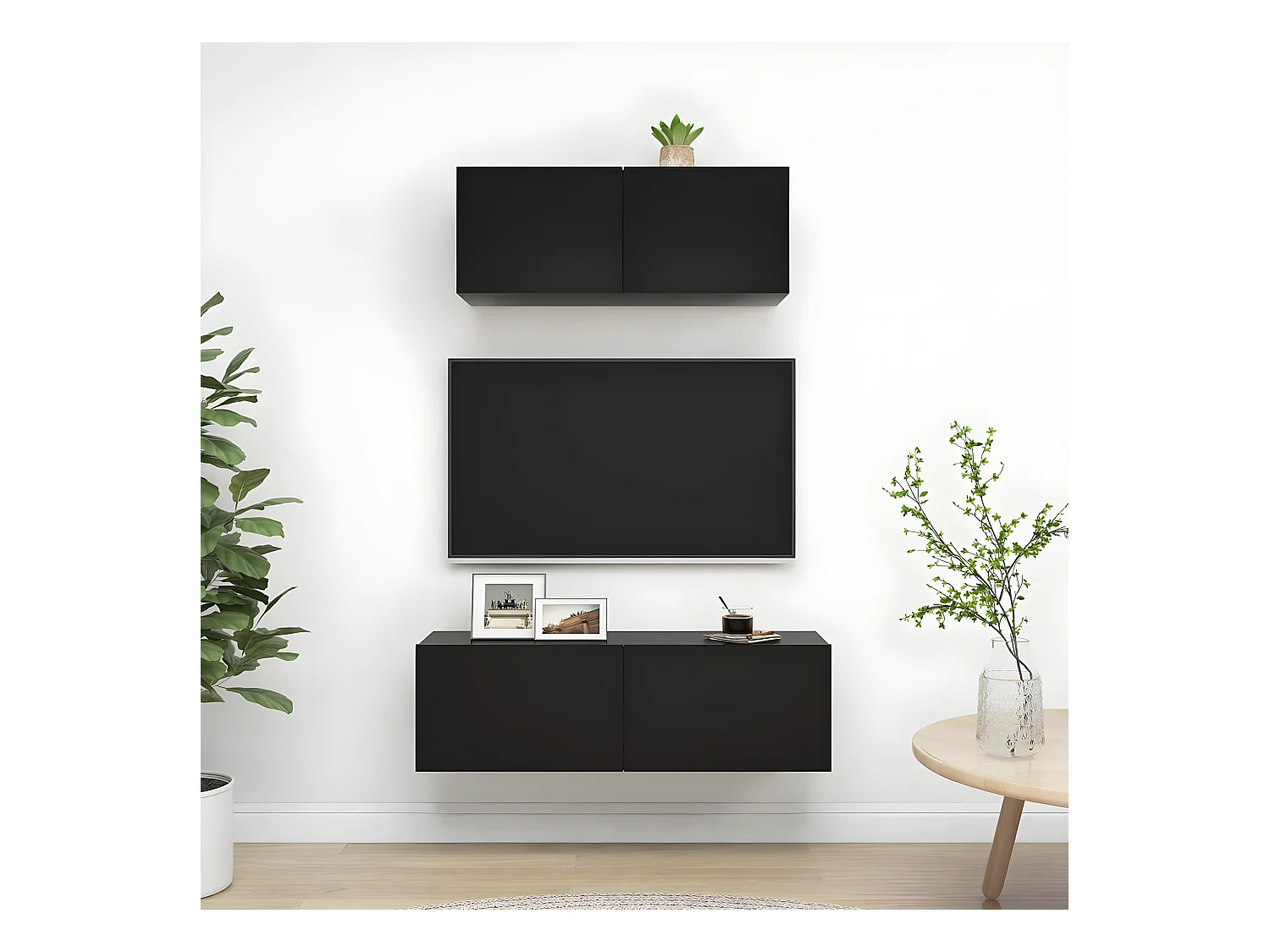 Ensemble de meuble TV 2 pcs Noir Aggloméré