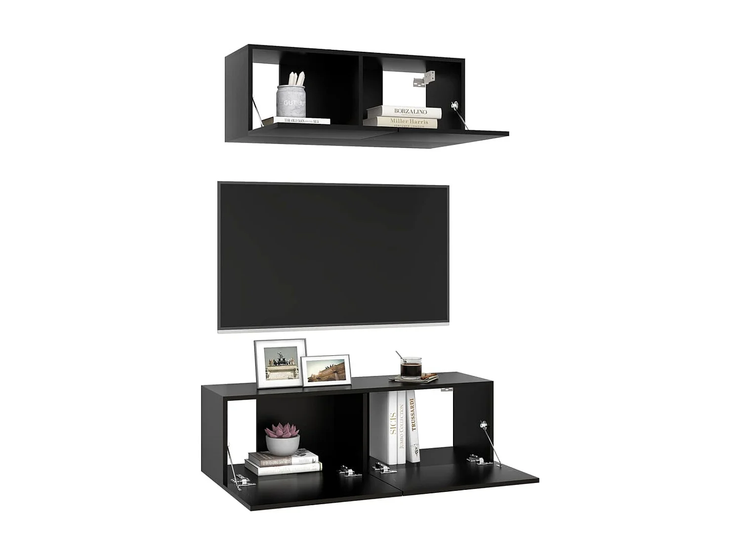 Ensemble de meuble TV 2 pcs Noir Aggloméré