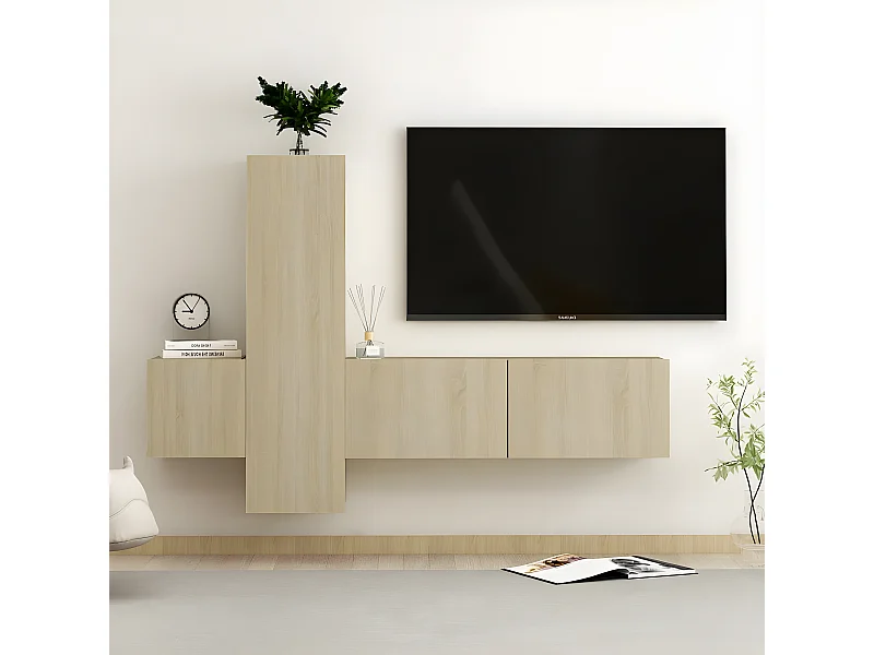 Juego de muebles para TV de 3 piezas de aglomerado de roble Sonoma