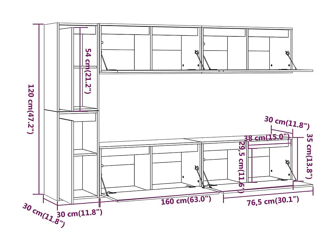 Meubles TV 6 pcs Blanc Bois massif de pin
