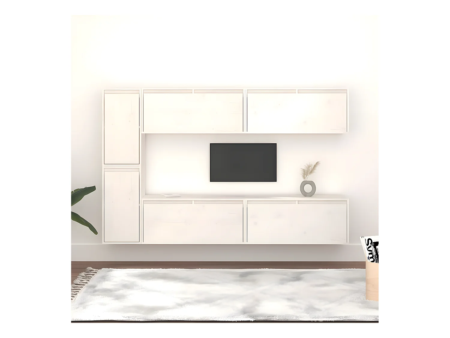 Mobile TV 6 pz. Bianco Legno di pino massiccio