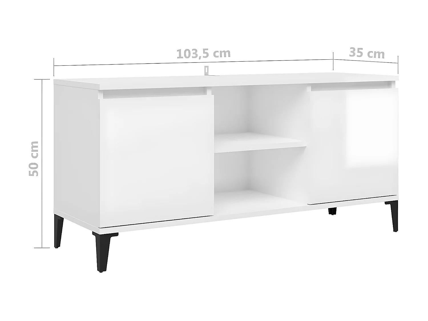 Meuble TV avec pieds en métal Blanc brillant 103,5x35x50 cm
