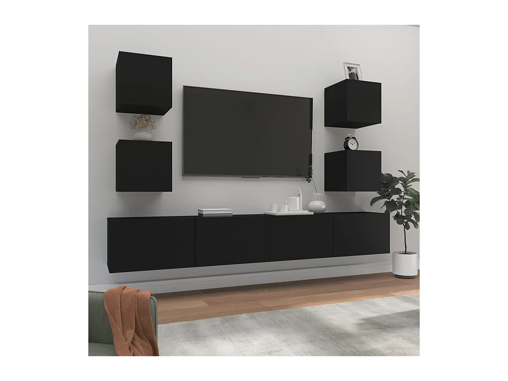 Ensemble de meubles TV 6 pcs Noir Bois d'ingénierie