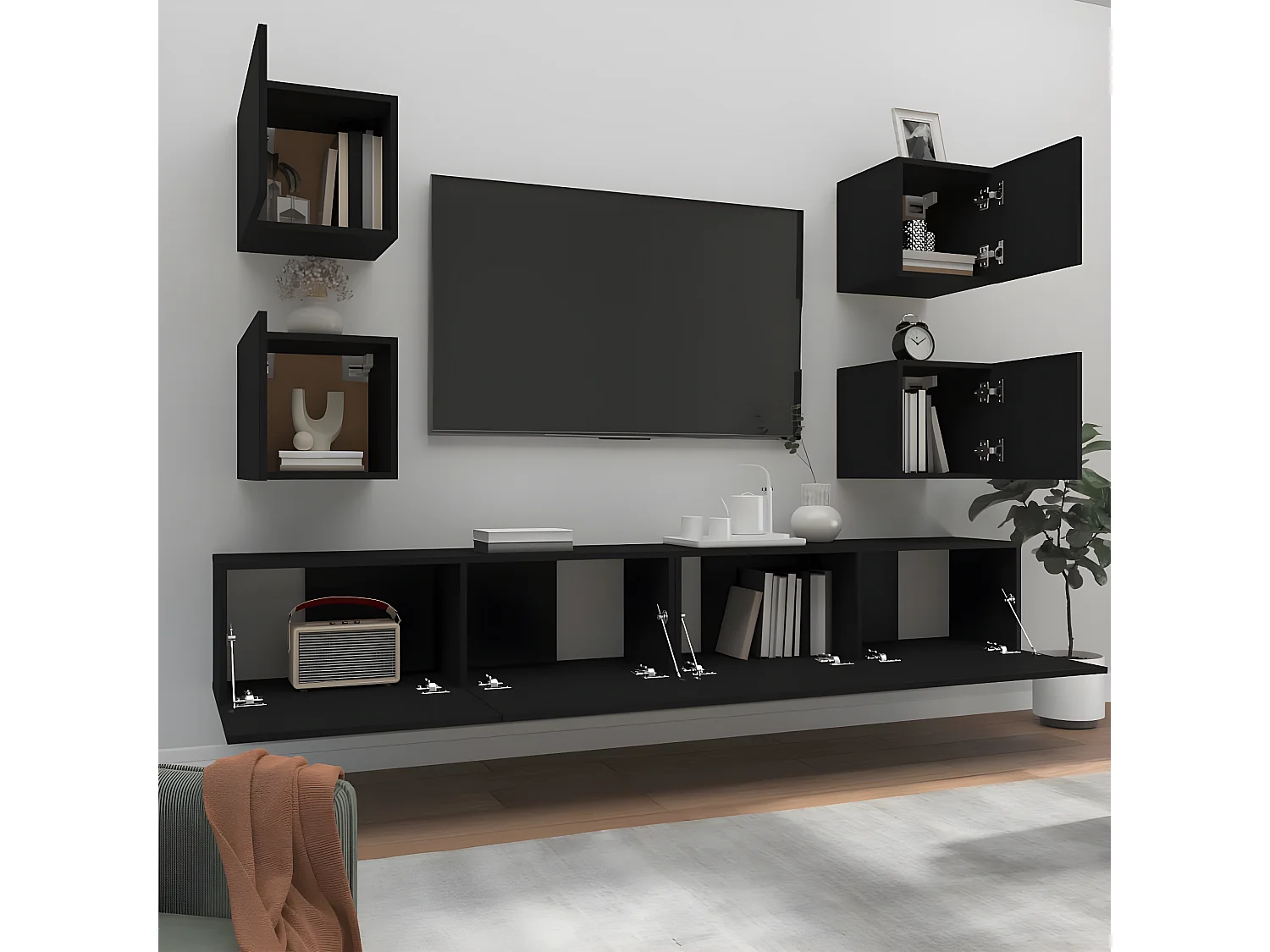 Set supporto TV da 6 pezzi in MDF nero