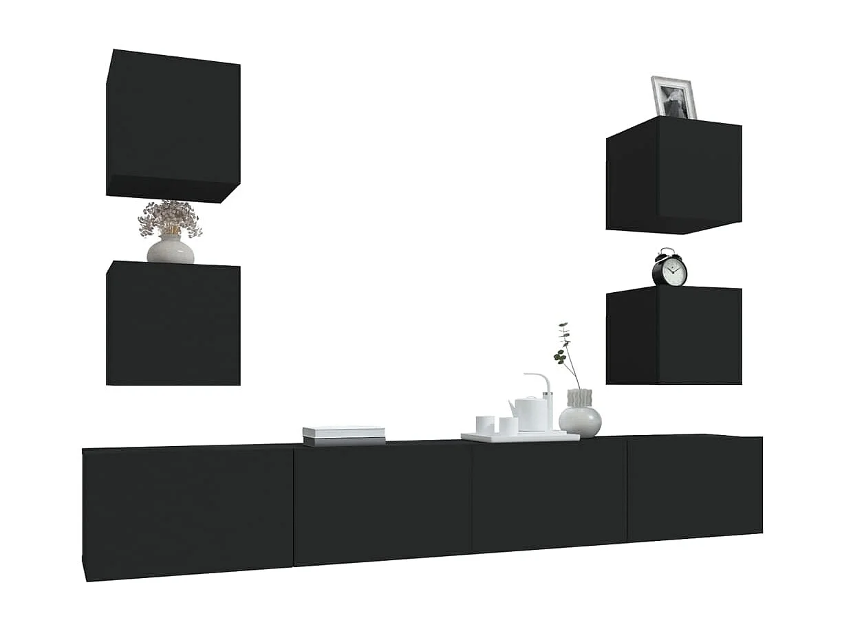 Set supporto TV da 6 pezzi in MDF nero