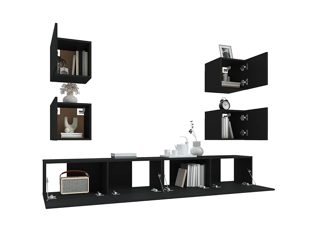 Set supporto TV da 6 pezzi in MDF nero