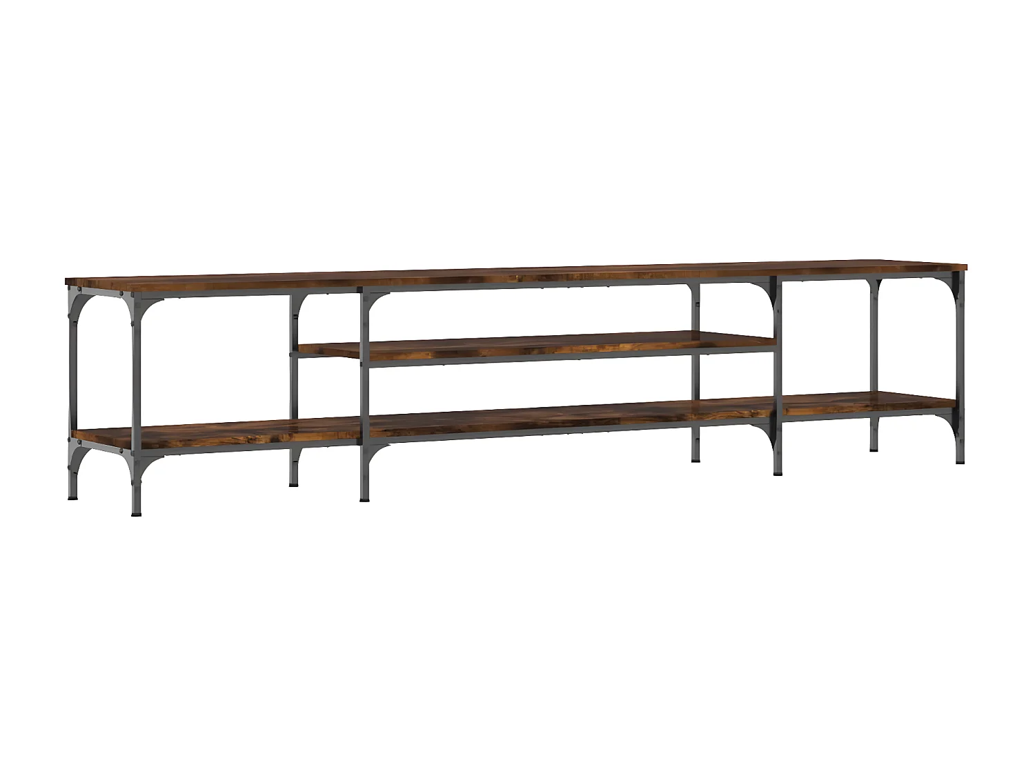 Meuble TV chêne fumé 201x35x45 cm bois d'ingénierie et fer