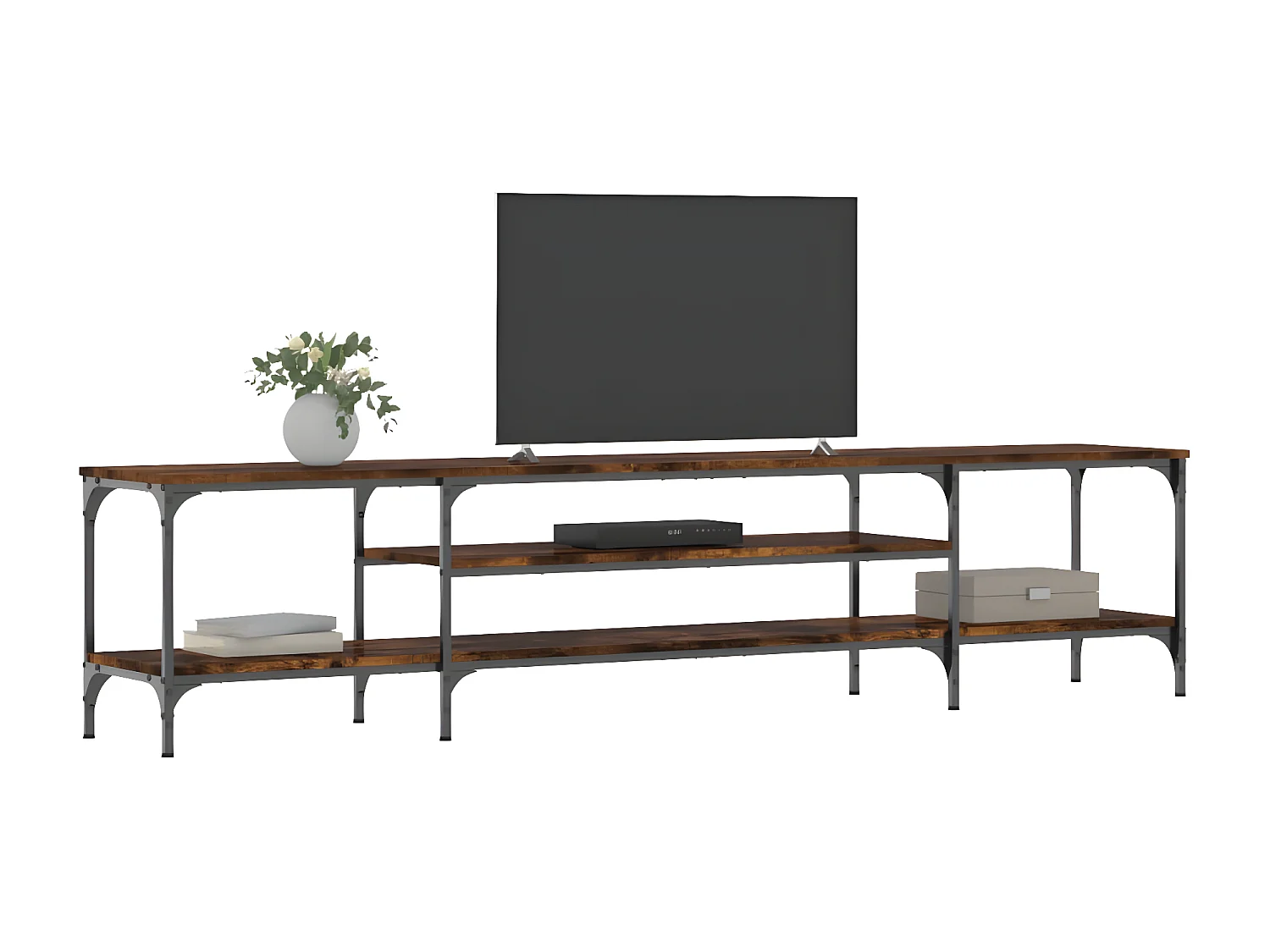 Meuble TV chêne fumé 201x35x45 cm bois d'ingénierie et fer