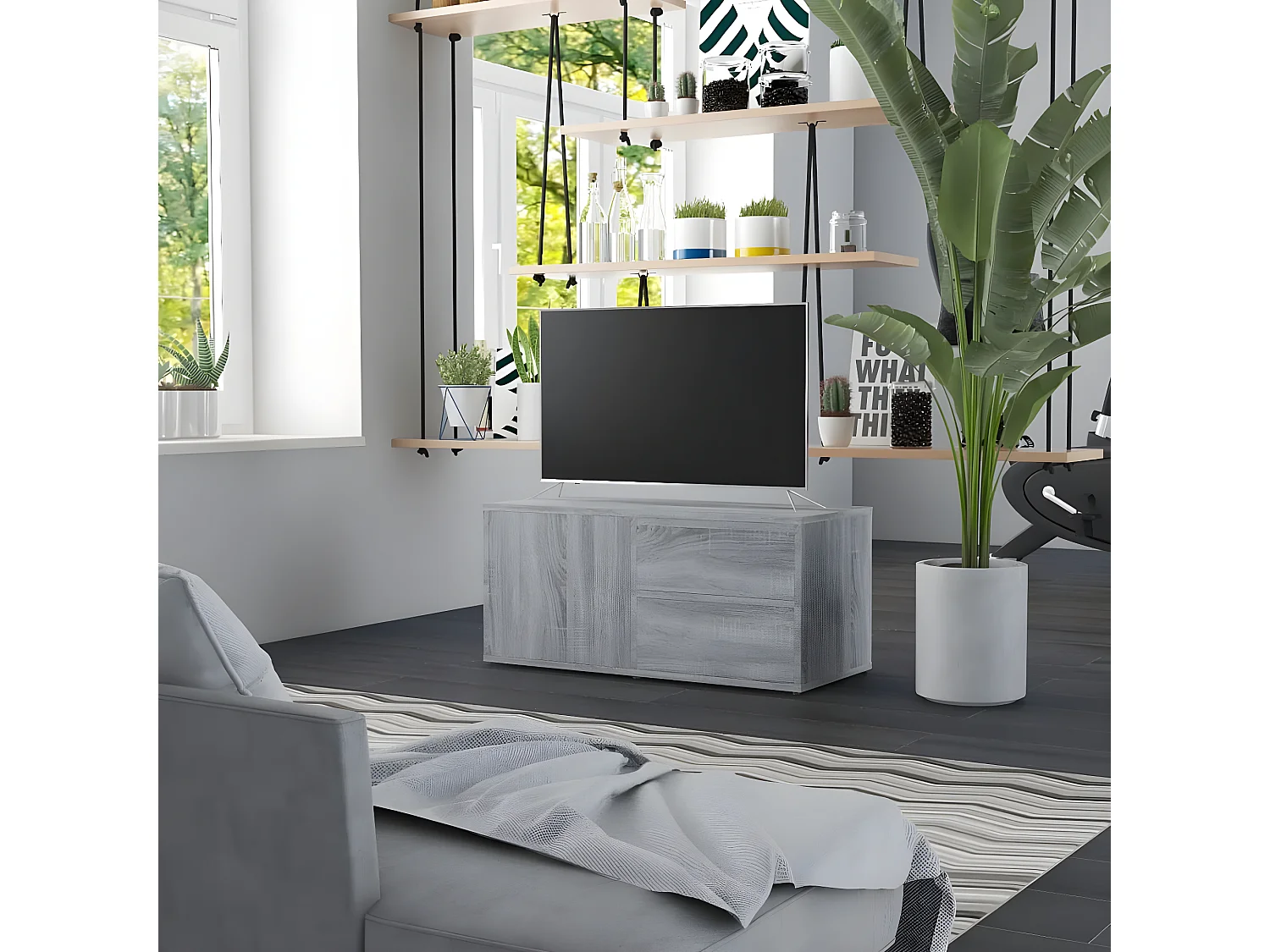 Móvel de TV cinza Sonoma 80x34x36 cm Madeira trabalhada