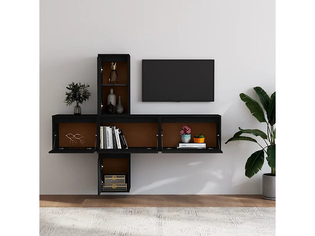 Meubles TV 5 pcs Noir Bois massif de pin