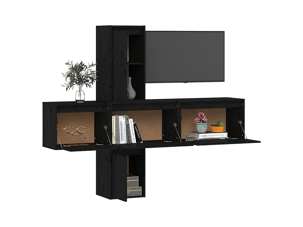 Meubles TV 5 pcs Noir Bois massif de pin