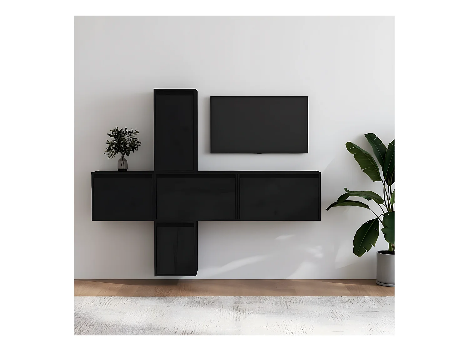 TV-meubel 5 stuks Zwart Massief grenenhout