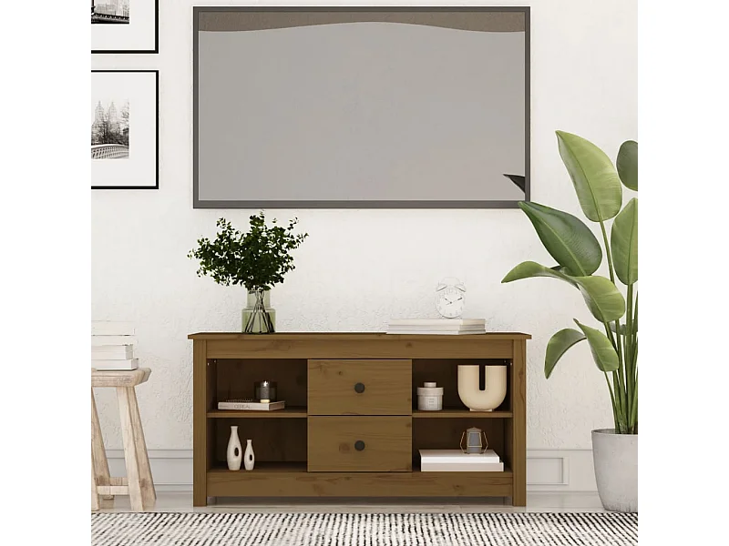 Meuble TV Marron miel 103x36,5x52 cm Bois de pin massif