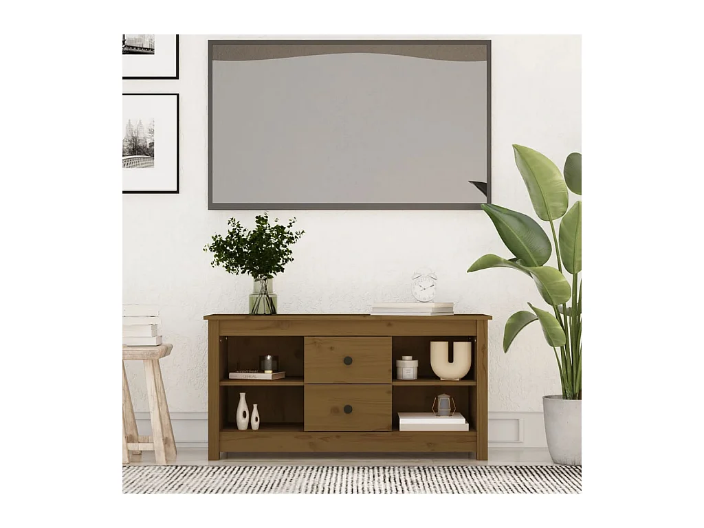 Meuble TV Marron miel 103x36,5x52 cm Bois de pin massif