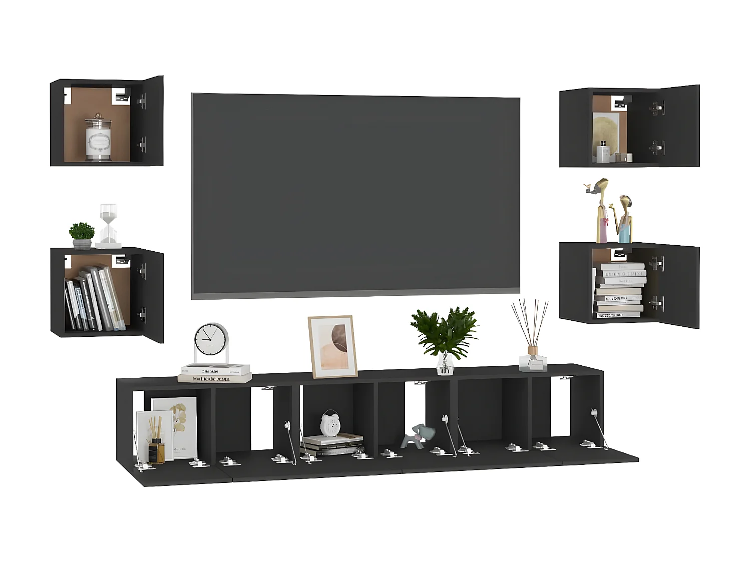 TV-meubelset 7-delig Zwart spaanplaat