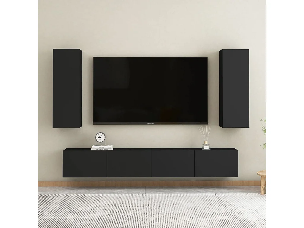 Set di mobili TV 4 pezzi in truciolare nero