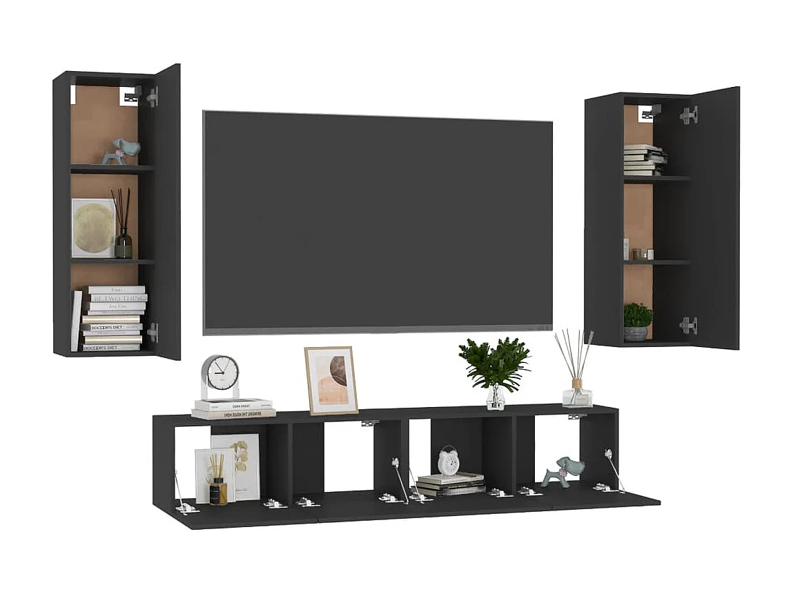 Set di mobili TV 4 pezzi in truciolare nero