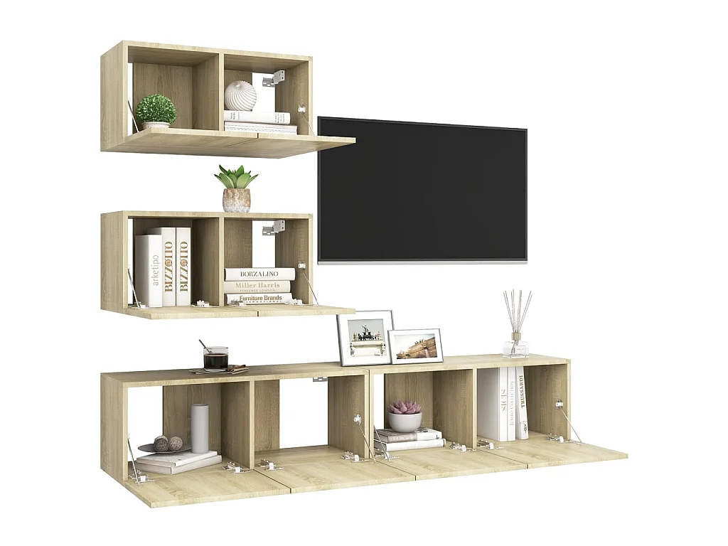 Set di 4 mobili TV in truciolato di quercia Sonoma