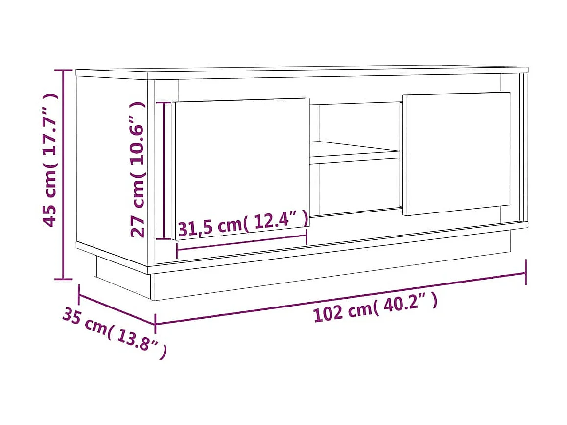 Mobile TV rovere Sonoma 102x35x45 cm in derivati del legno