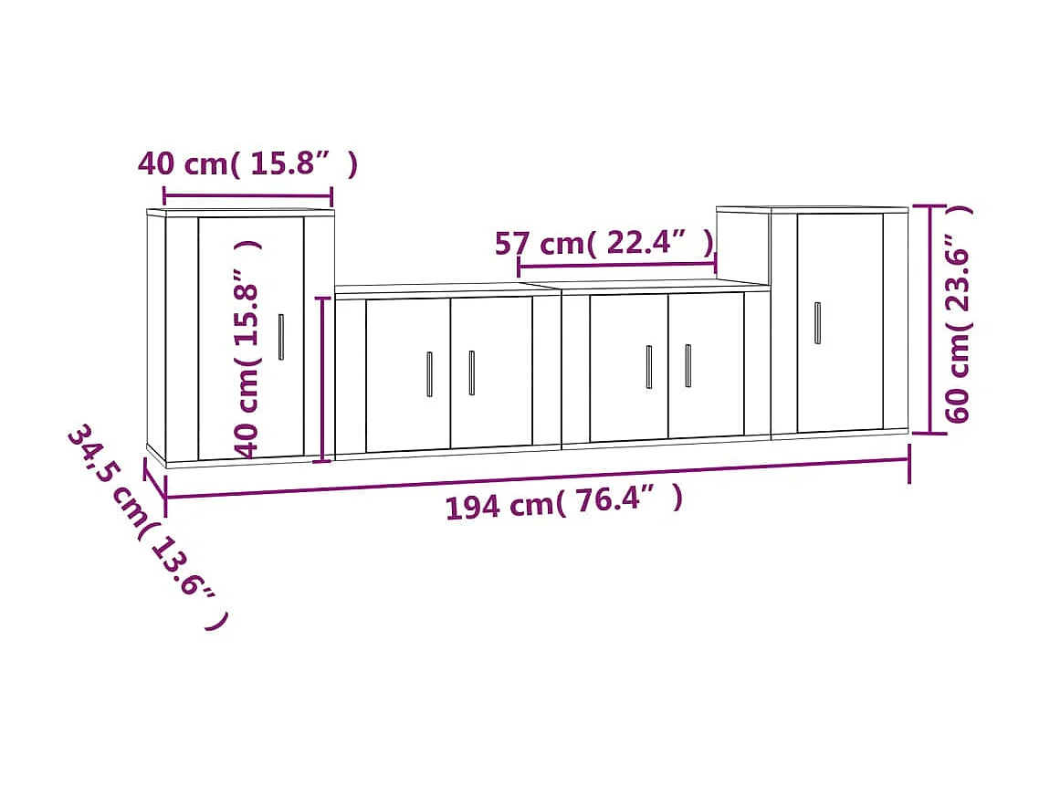 4-delige tv-standaardset bruin eiken parket