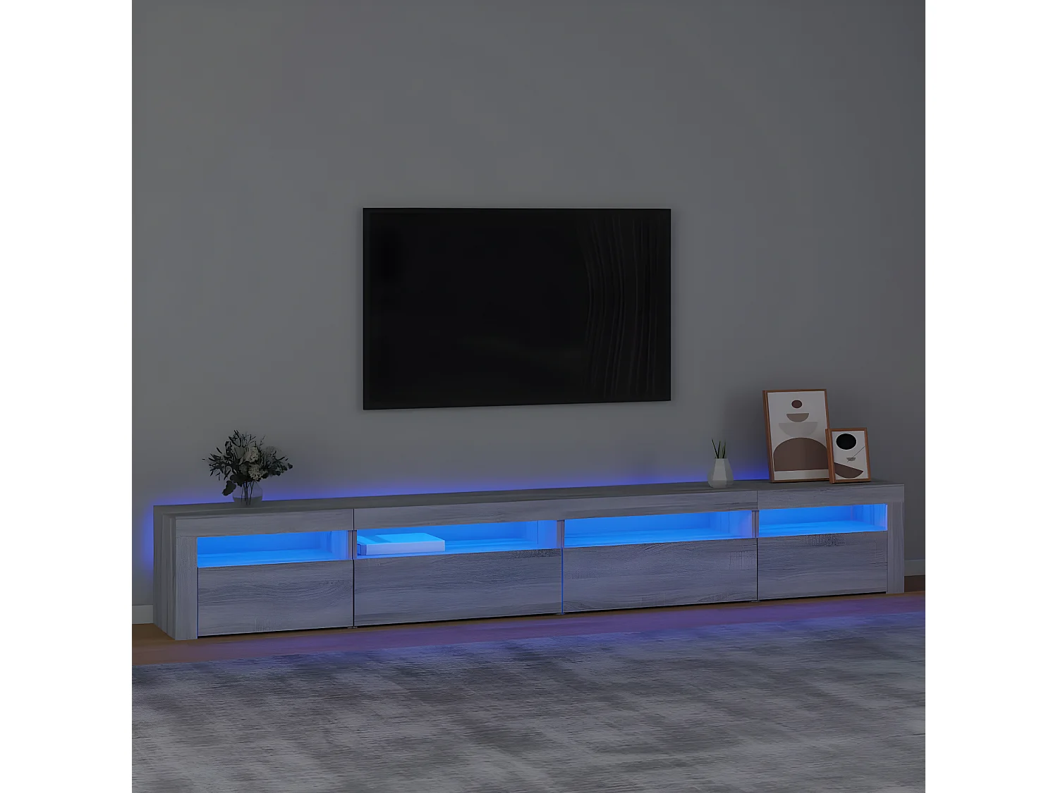 Meuble TV avec lumières LED Sonoma gris 270x35x40 cm