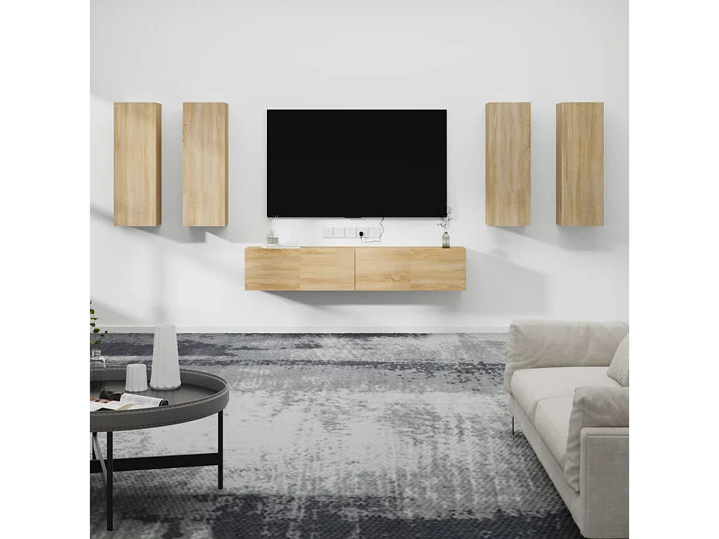 Juego de soporte para TV de 6 piezas de madera de ingeniería de roble Sonoma