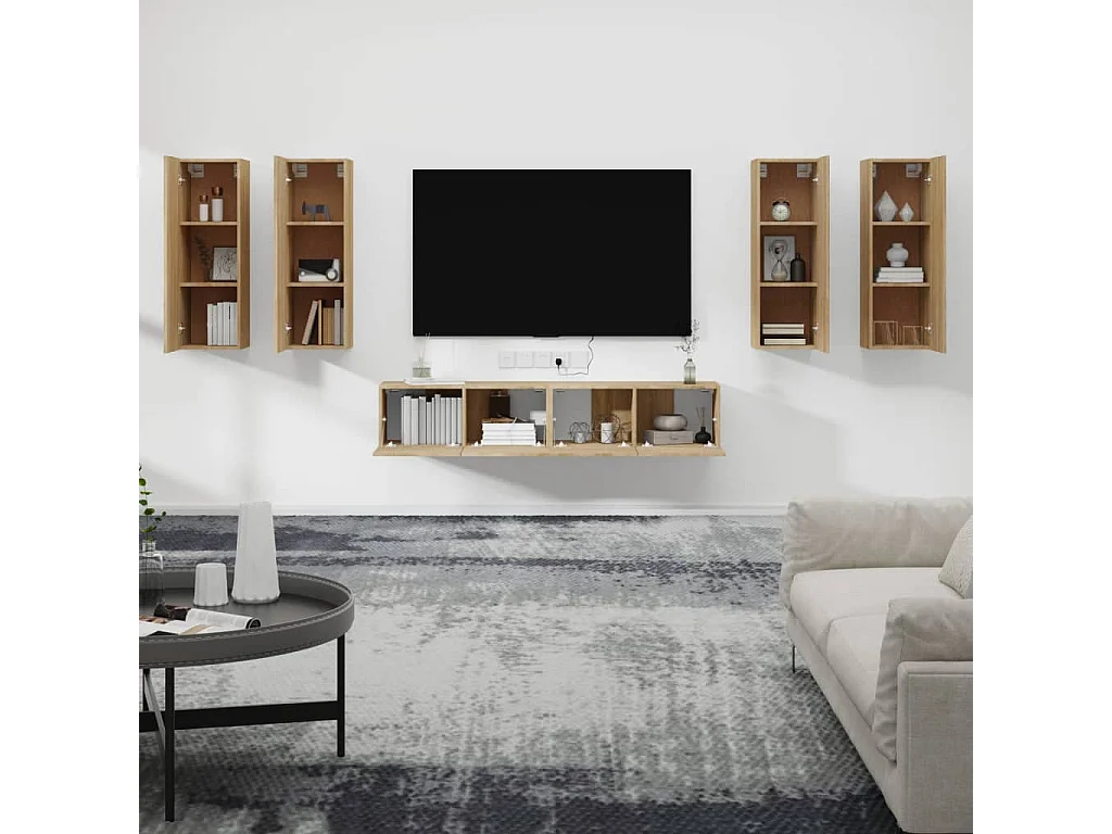 Juego de soporte para TV de 6 piezas de madera de ingeniería de roble Sonoma