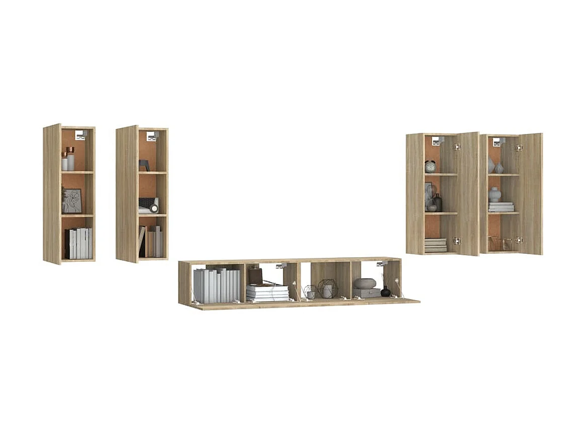 Juego de soporte para TV de 6 piezas de madera de ingeniería de roble Sonoma