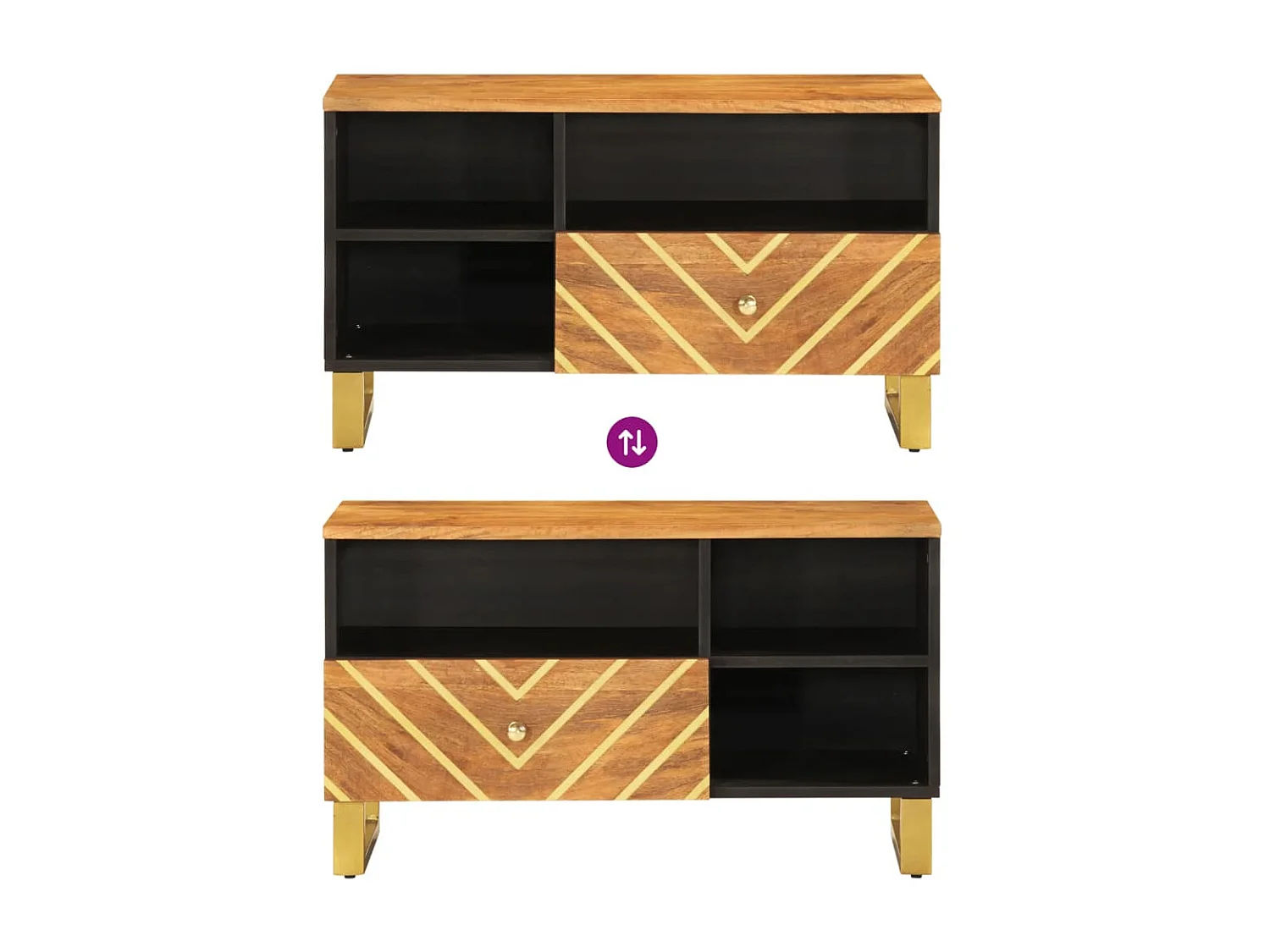 Meuble TV marron et noir 80x33,5x46 cm bois massif de manguier