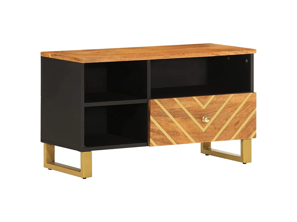 Meuble TV marron et noir 80x33,5x46 cm bois massif de manguier