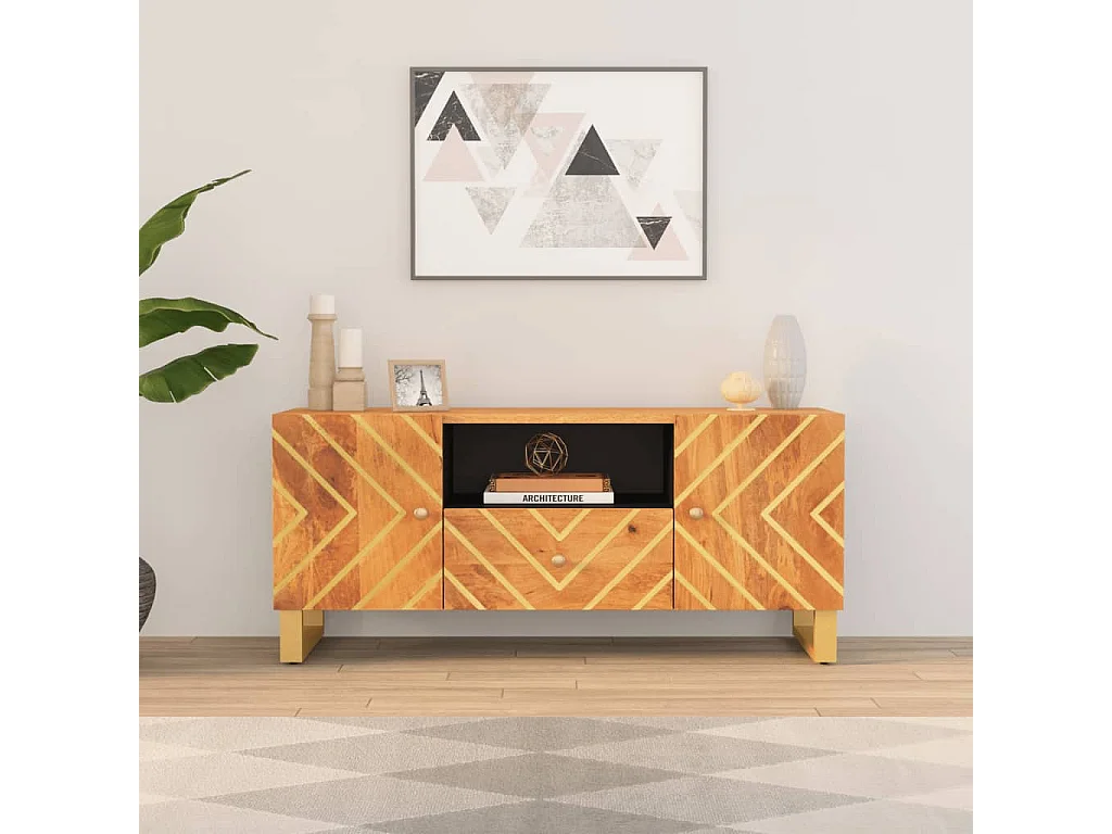Mobile TV marrone e nero 105x33,5x46 cm in legno massello di mango
